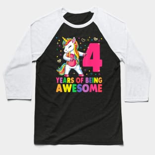 4 Years Old Unicorn Flossing 4Th Birthday Girl Unicorn Party Baseball T-Shirt
